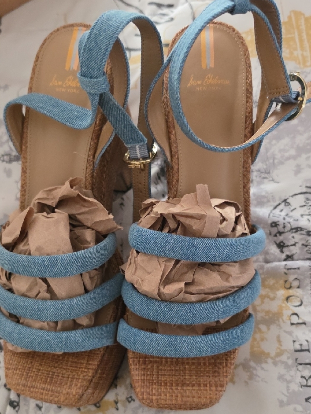 Sam Edelman Blue Strappy Cork Wedge Sandals - Picture 2 of 4